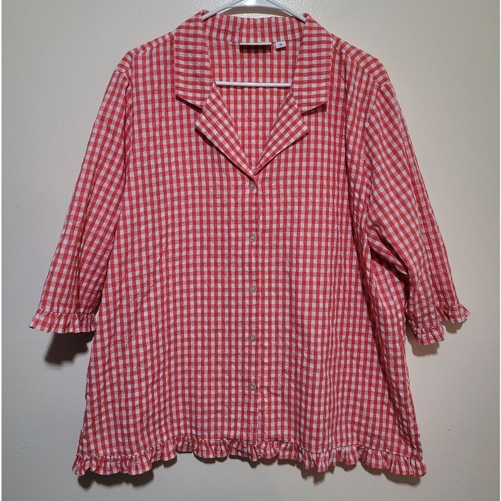 D & CO‎ Red Gingham Button-Up Blouse 1X